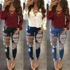 Blugi Skinny Rupti pentru Femei - Pantaloni Denim la Modă din Comerț Exterior