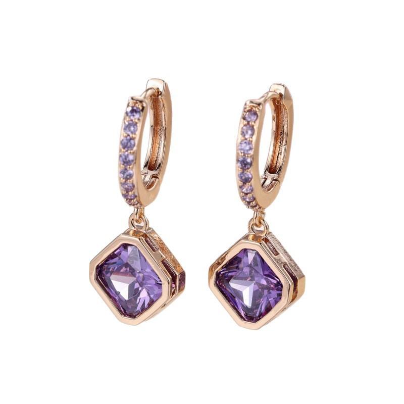 Zhe Huang earrings champagne gold purple diamond square stud earrings temperament versatile jewelry