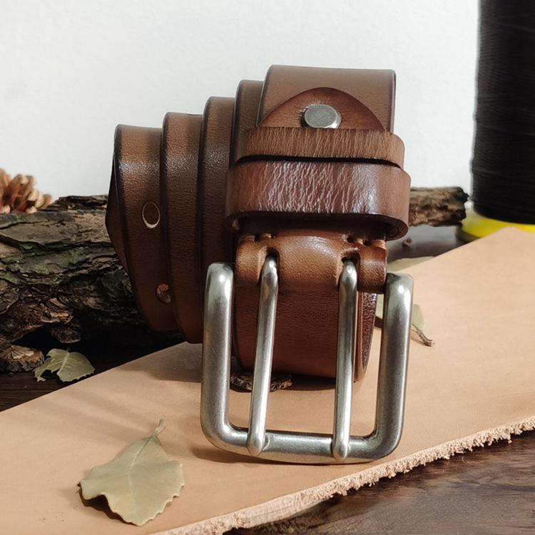 Belt Men's Special Forces Double Pin Buckle Genuine Leather First Layer Pure Cattlehide Retro Casual Belt