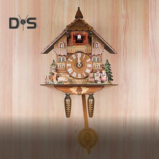 Relógio de Parede de Madeira HOW-E Decorativo Preciso Estilo Nórdico Antigo com Alarme para Sala de Estar