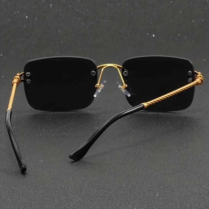 Retro Fashion Square Frameless Twisted Rope Fashion Glasses for Men and Women, Metal Frame, AC Lens, for Daily Decoration Glasses