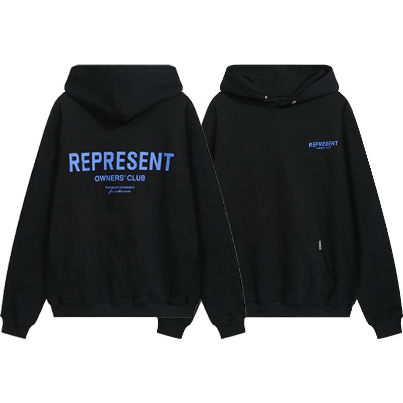 Maglione con cappuccio ampio da uomo e felpa da donna con stampa di lettere slogan classico REPRESENT transfrontaliero europeo e americano moda