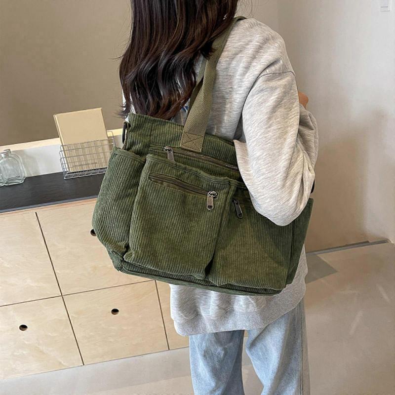 Creative Corduroy Crossbody Bag for Women Shoulder Bags Casual Satchel Purse for Office School and Everyday Use  Green