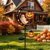 Waterproof Wrought Iron Lawn Ornaments Solar Halloween Metal Garden Stake Light, Auto On/Off Crescent Moon Black Cat with Hanging Powered Pathway