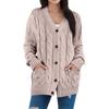 Damenmode Einfarbige Lässige Strickjacke Zopfmuster Knopf Strickjackenpullover