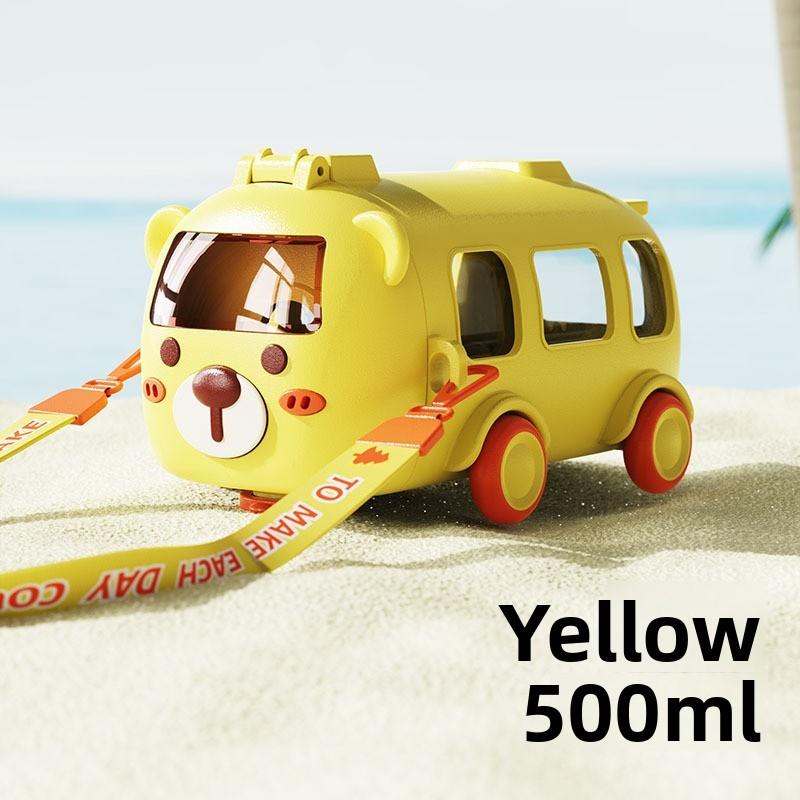 Baby Bus Cartoon Kids Plastic Drinking Cup With Straw And Leakproof Design For School And Party