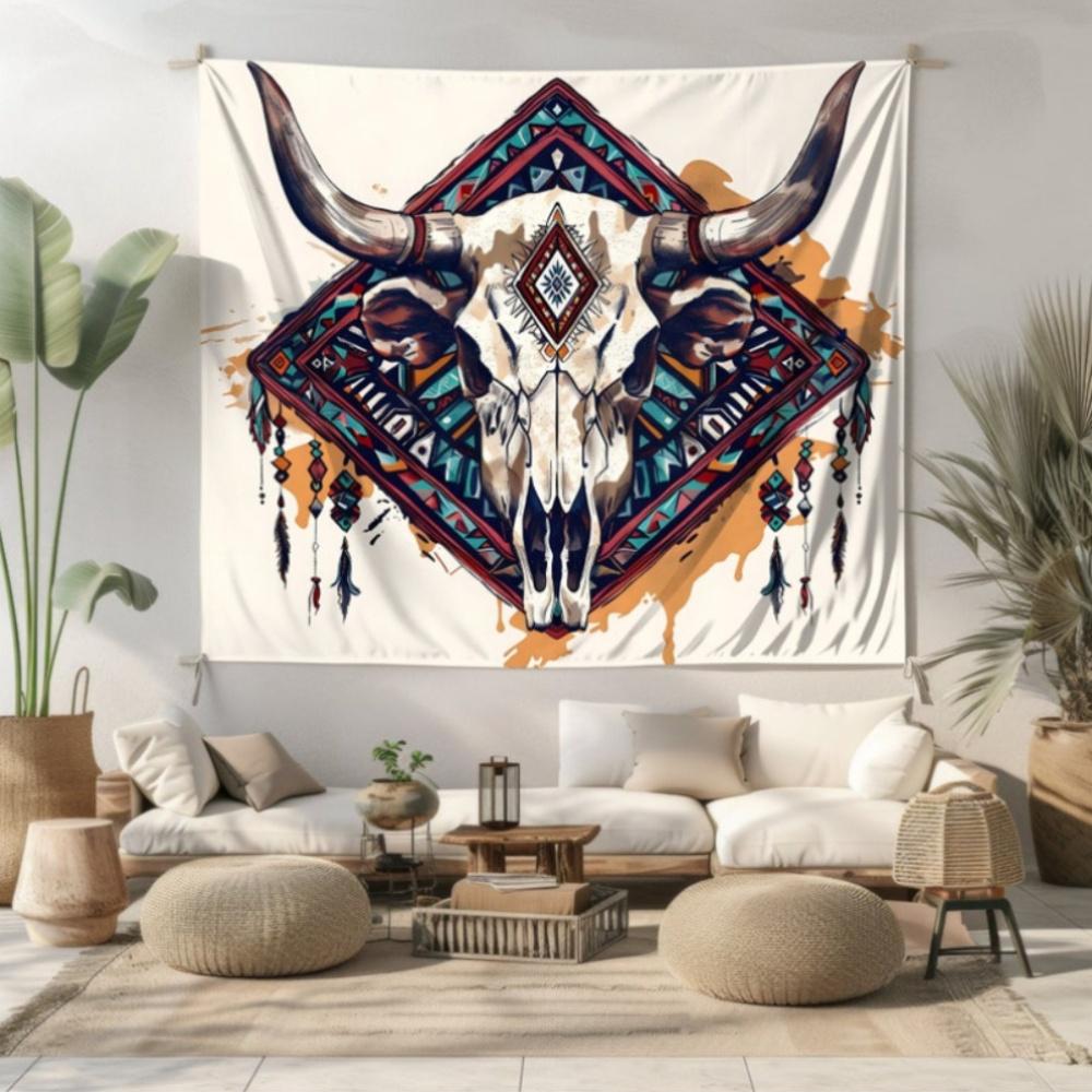 

Horizontal Peach Skin Velvet tapedtry three sizes house decoration Easter tapestry Wall decor room decor Boho Cow Skull 74x94cm(29x37in)