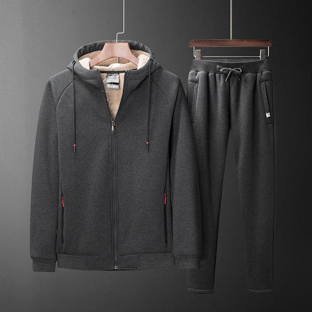 Men Cotton Winter Sporting Hooded Jacket Sweatshirt+Pants Sweatsuits 2PCS Tracksuit Men Clothes