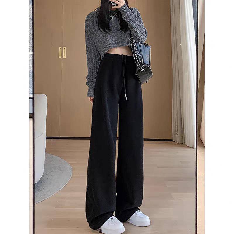 Loose Fit Wide Leg Sweatpants with Elastic Waistband and Adjustable Drawstring Casual Joggers for Everyday Wear and Comfortable Fit L чёрный