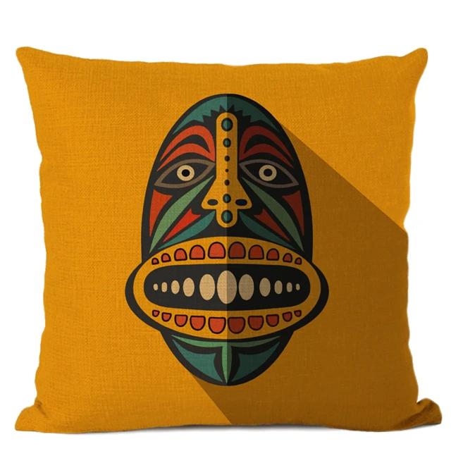 African Ethnic Tribe Totem Linen Cushion Cover Symbol Colorful Mask Printed Gallery Art Decor Pillow Case Fundas De Cojin