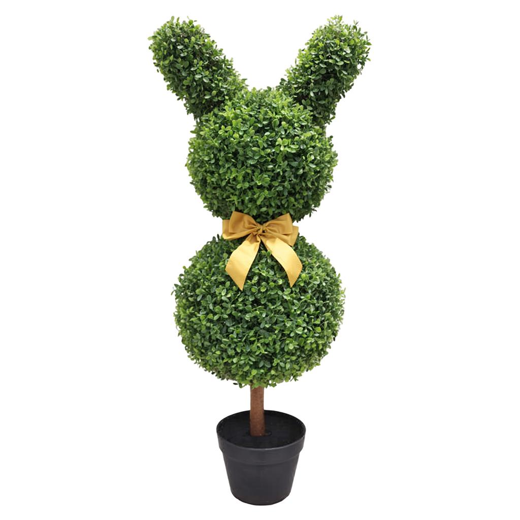 30.7 INCH Artificial Bunny-Shaped Bowknot Topiary Tree Shaped Topiary Trees UV Resistant Faux Boxwood Topiaries Plant For Porch Decor Outdoor/Indoor