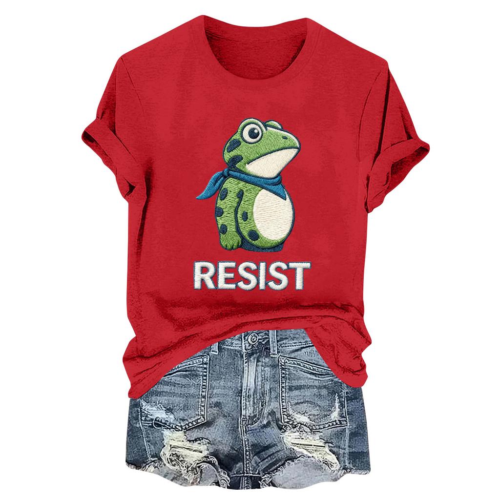 Women's Fashion Casual Printed Round Neck Short Sleeved Pullover T-Shirt Top