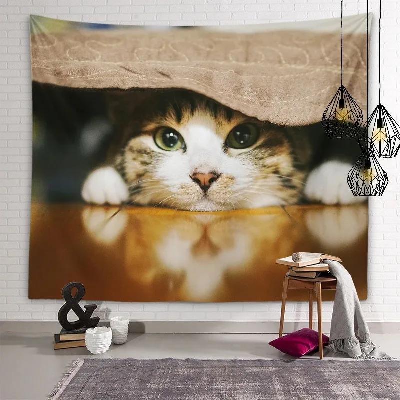 Украшение стены дома Гобелен Красивый кот Подвесной Ткань Офис Гостиная Гобелен 100x75cm — фото 15