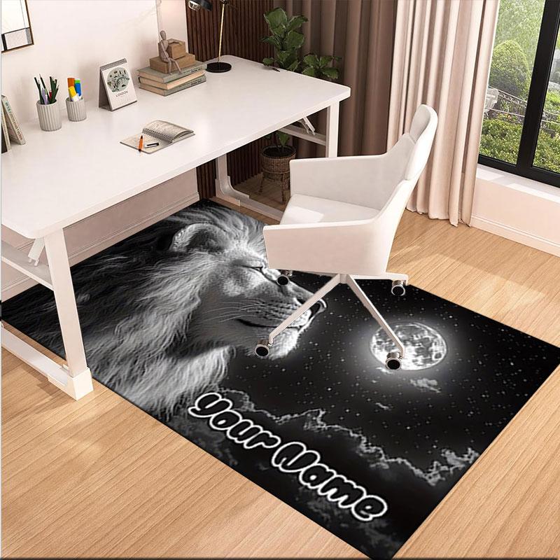 1PC Custom Name Lion Moon Theme Floor Mat Ideal for Living Room, Game Rooms, Office, Bedroom,Floor Mat Playful Design