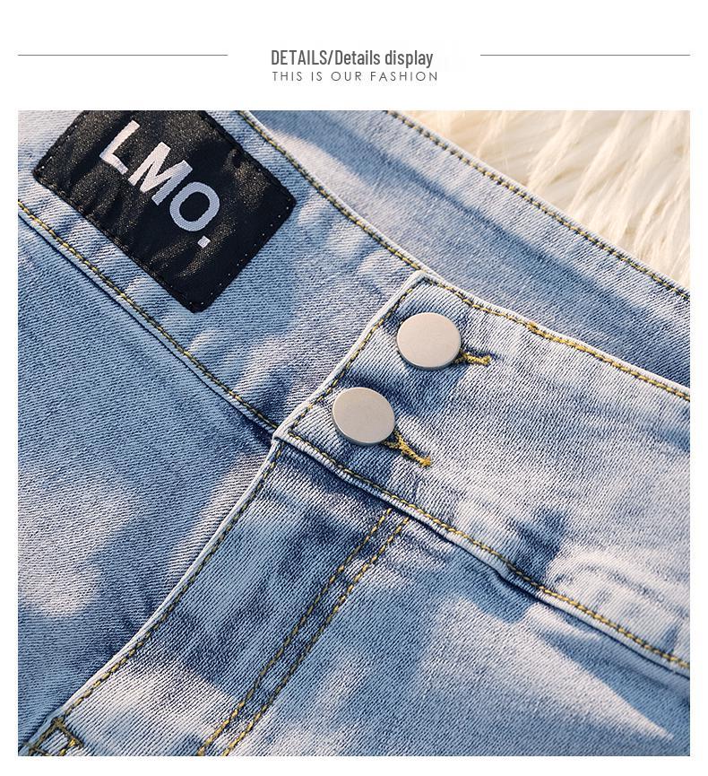 Dámské letní džínové šortky s vysokým pasem a šněrováním - Slim Fit, Obepínající hýždě, Trendy, Elastické Super Krátké Hot Pants