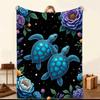 Blue Sea Turtle Throw Blanket Cosmic Starry Night Ocean Life Marine Animal Art Vivid Cozy Cover For Couch Gaming Futon