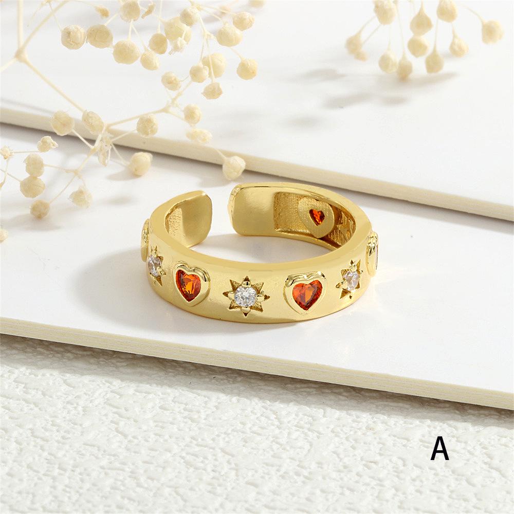 Heart and Star Zircon Open Ring: Chic European-American Luxury Women's Style