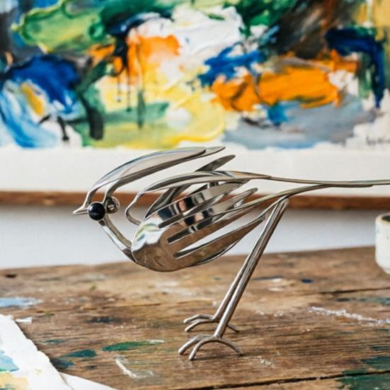 Vogel Metallkunst Skulptur, Handgefertigte Gabel und Löffel Vogelfigurine, Vintage Rustikale Vogelstatue für Innen Außen Haus Büro Schreibtisch Garten Terrasse Dekor