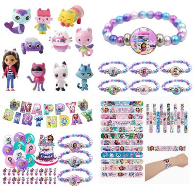 6-12pcs Gabby Dollhouse Figure Toy Papa Ring Toy Set Baby Shower Party Anime Figure Small Gift Cartoon Bracelet Necklace Gifts