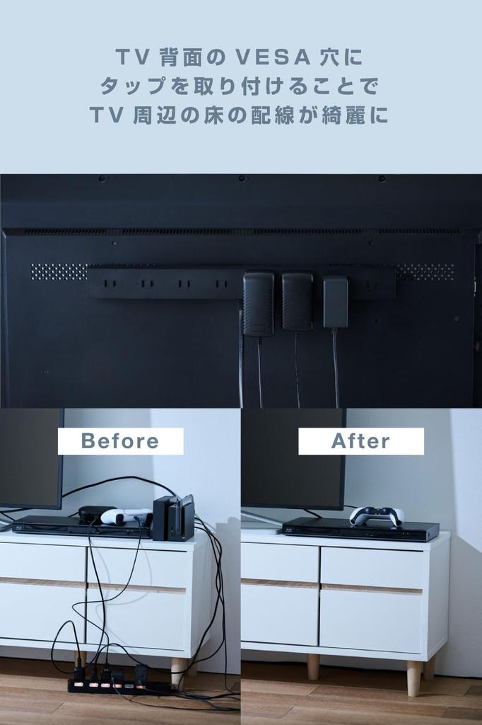 ELECOM ECT-3325BK VESA Compatible 2.5m 8-Outlet Power Strip, Compatible with TVs and Monitors, Lightning Guard, Polarity Compatible (N-Pole),