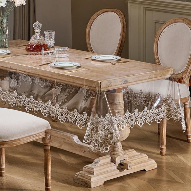 Clear Tables Cover PVC Transparent Embroidered Lace Table Cloth Soft Waterproof Tablecloth Household Rectangle Round Plastics Table Mat