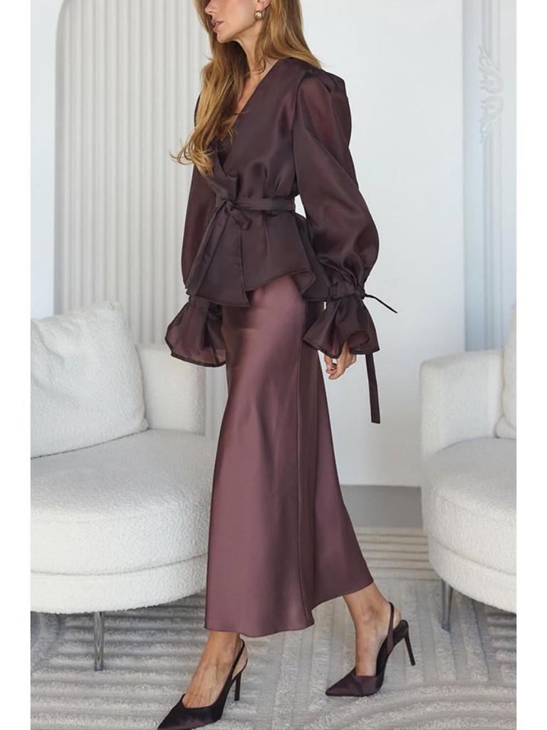 Ensemble Robe et Chemise Satinées à Lacets Cross2026 Europe Printemps/Été pour Femmes NTZ9004
