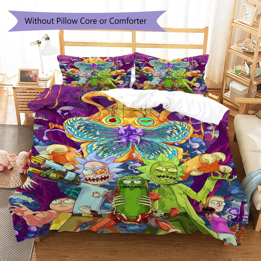 Morty Rick Pattern Bedding Quilt Set Quilt Cover Pillowcase Home Decoration Gift (1 * Duvet Cover + 2 * Pillowcase, Without Core)