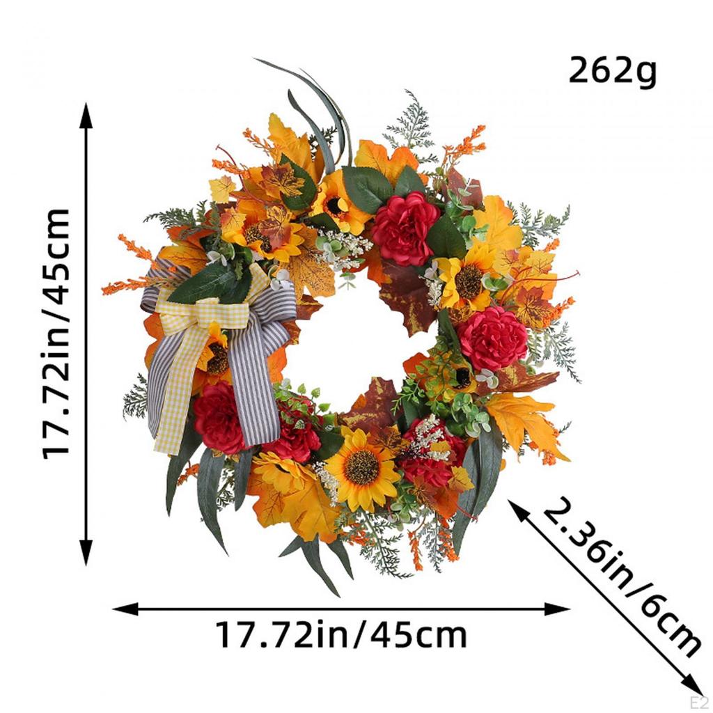 Fall Wreath Maple Leaves Harvest Wreath, Handmade Autumn for Front Door Garland