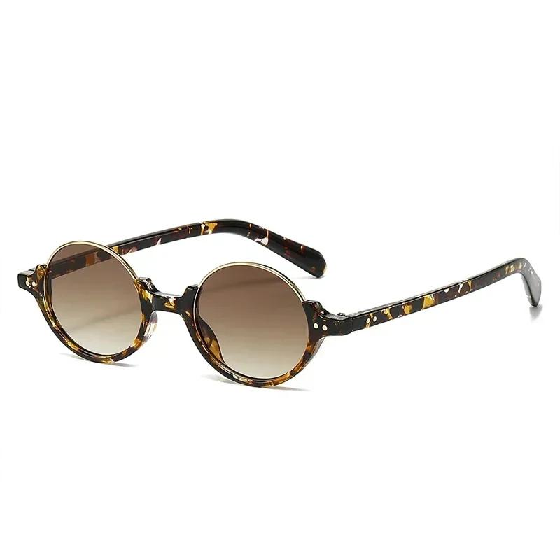  Vintage Rimless Round Sunglasses Women Fashion Leopard Tea Gradient Shades UV400 Men Trending Rivets Punk Sun Glasses