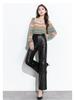 Haining Women's 2025 High-Waist Leather Pants: Slimming, Wide-Leg, Pure Sheepskin, Casual Style