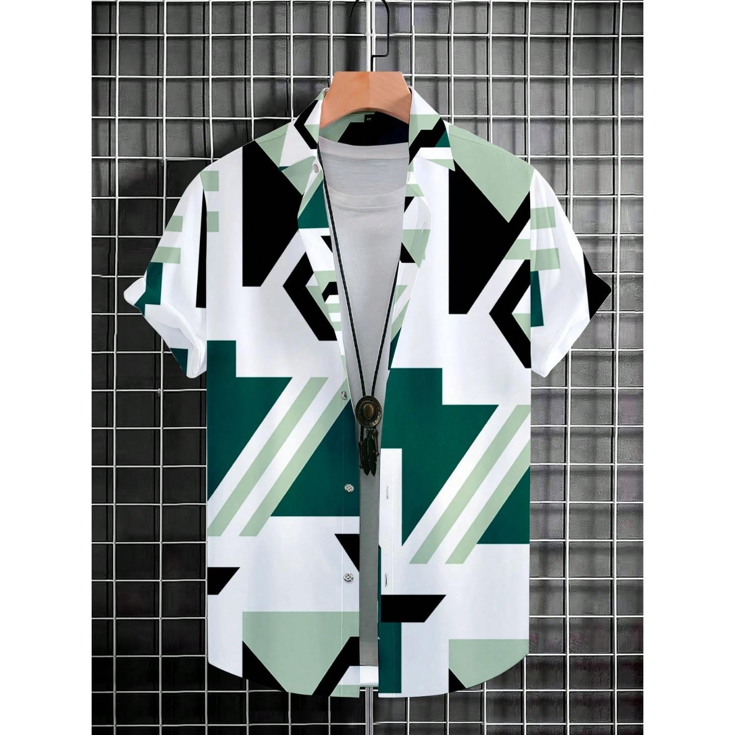 

Men s summer designer shirt 3D irregular geometric print Hawaiian shirt short sleeved floral fashion retro XS