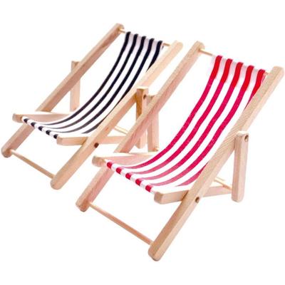 2 Pieces 1/12 Miniature Deck Chair, Wooden Deck Beach Chair for DIY, Zen Garden, Beach Micro Landscape Decoration, Mini Furniture Model Accessories