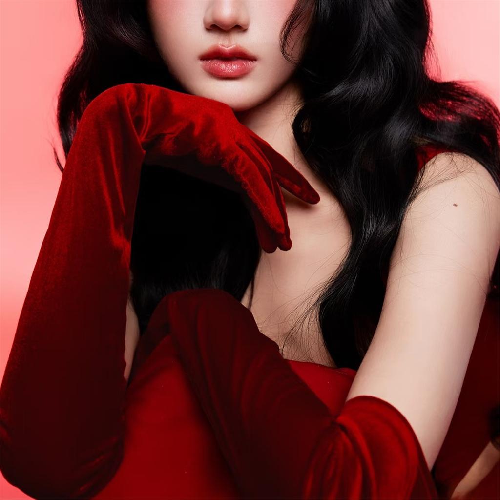 Elegante lange Samt-Abendhandschuhe für Damen Dehnbar Ellbogenlang Vintage 1920er Kostümzubehör Rot