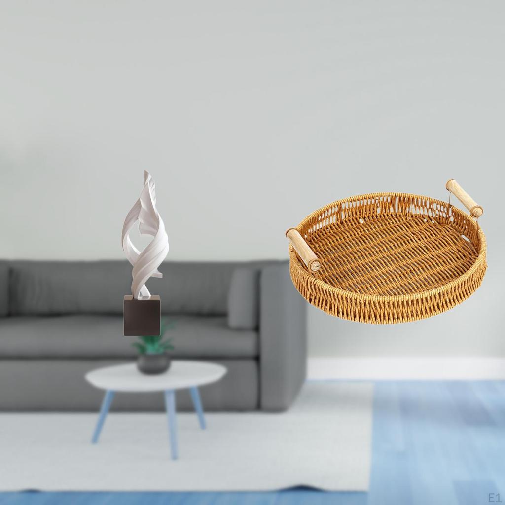 Abstract Resin Sculpture Decorative Figurine And Woven Fruit Basket Snack Bowl for House Office