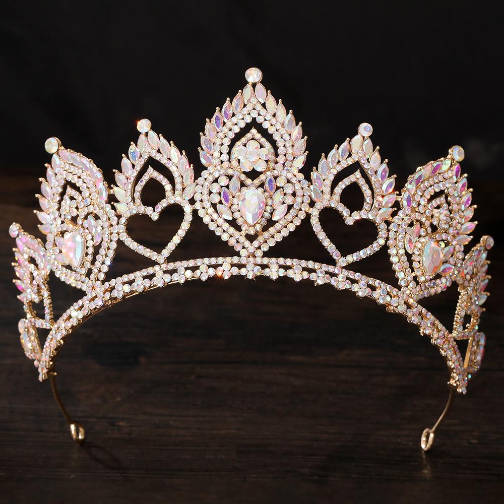 DIEZI 8 Colors Elegant Vintage Baroque AB Crystal Heart Crown For Women Girls Wedding Bride Queen Bridal Tiaras Hair Accessories