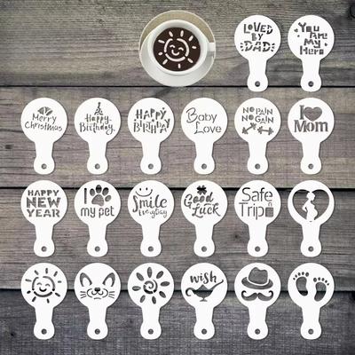 20pcs Coffee Stencils DIY Fancy Coffee Printing Model Foam Spray Cake Stencil Coffee Drawing Cappuccino Mold Powdered Sieve Tool