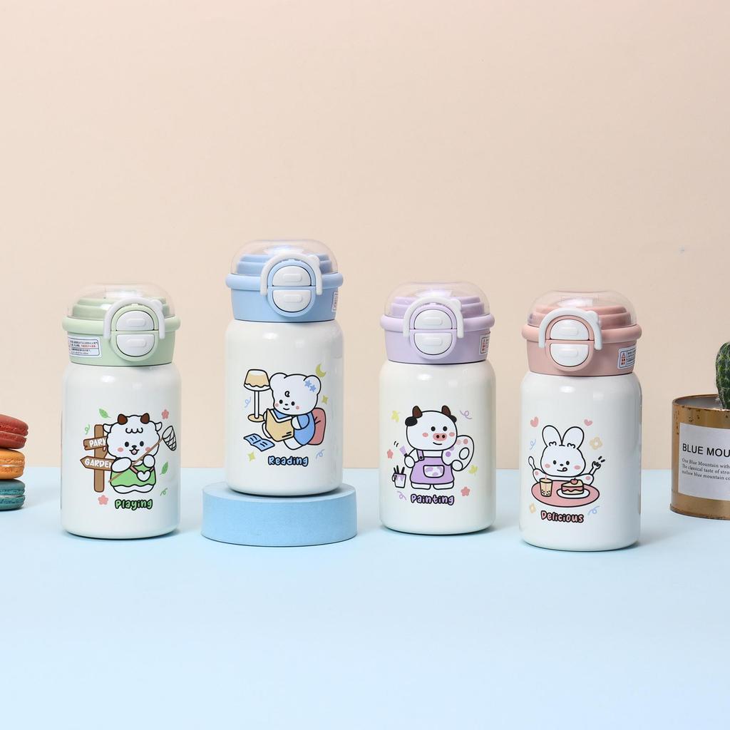 Charming Children's Insulated Pop-up Cup with Cartoon Design - Portable and Cute for Girls