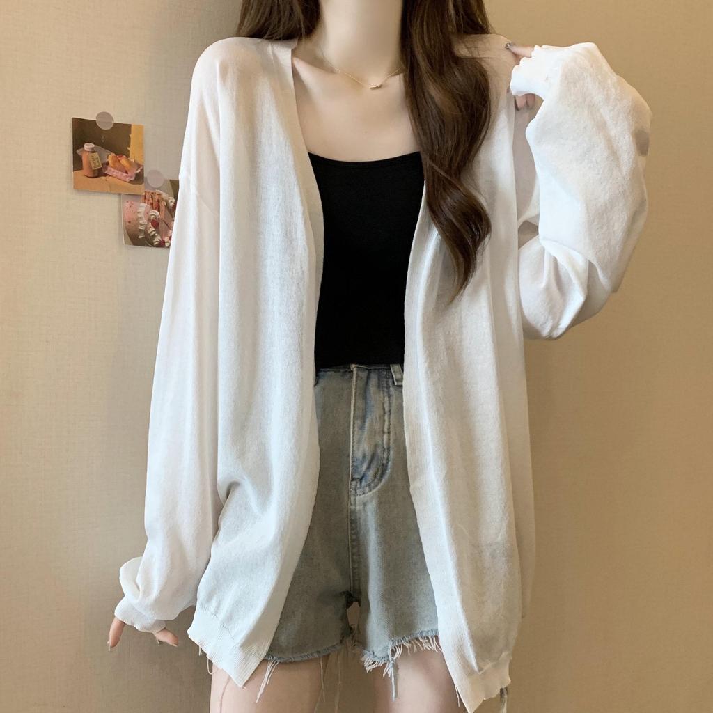 Women's Plus Size Mid-Length Bamboo Knit Cardigan - Sun Protection, Versatile Shawl