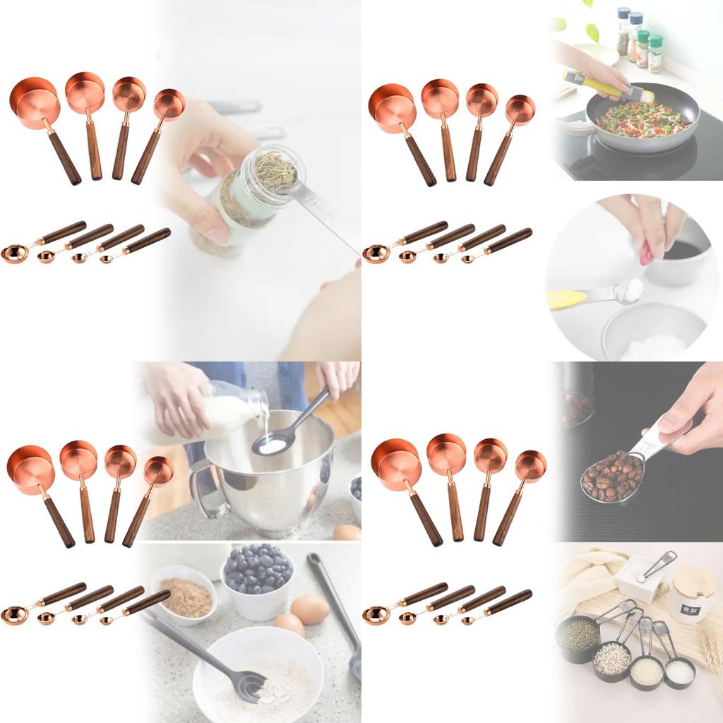 Rose Gold Stainless Steel Measuring Cup And Spoon Set With Markings For Baking And Cooking