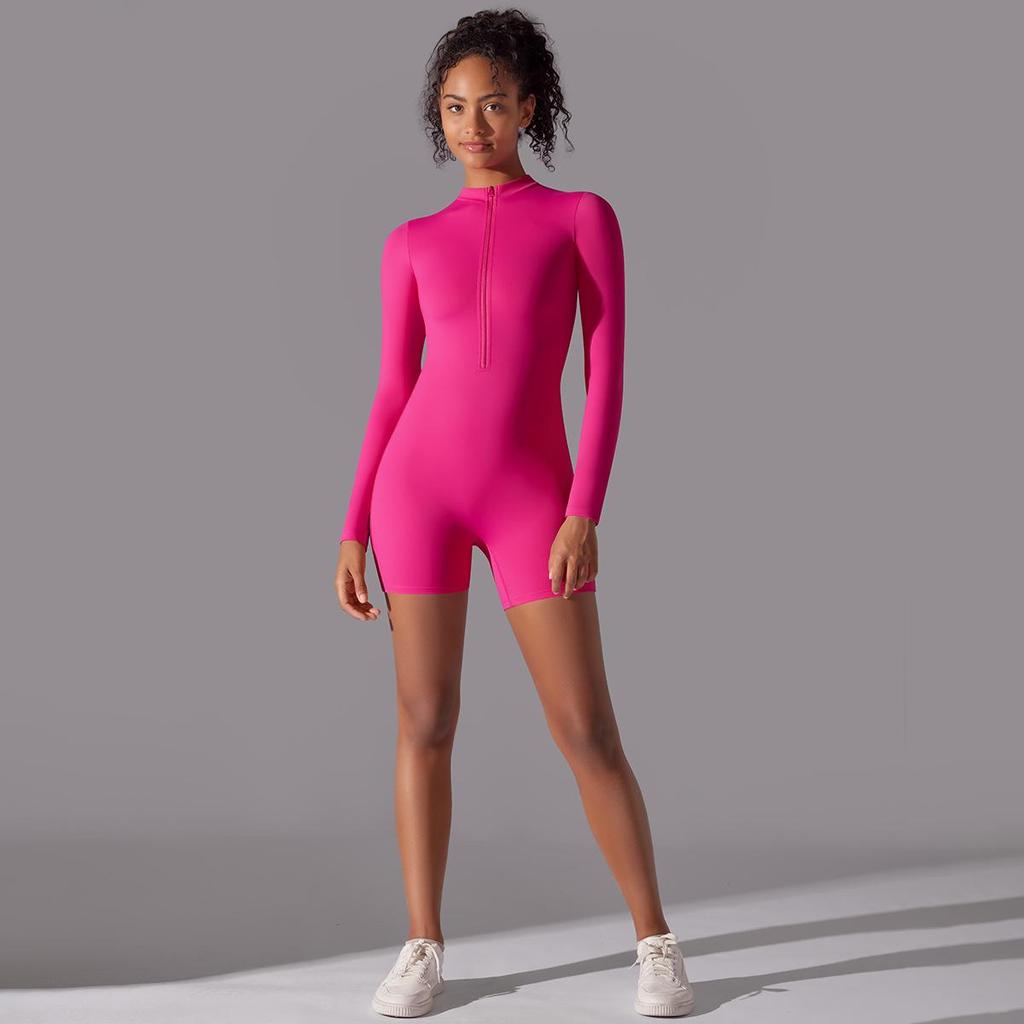 Tuta Sportiva da Yoga a Manica Lunga con Zip per Donna, Tuta da Palestra Push Up, Abbigliamento per Allenamento Fitness Sportivo, Body Elasticizzato, Set Yoga