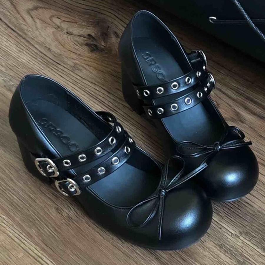 Design shoes women's spring thick heel ballet bow heightening versatile punk Mary Jane shoes women's ballet academy style