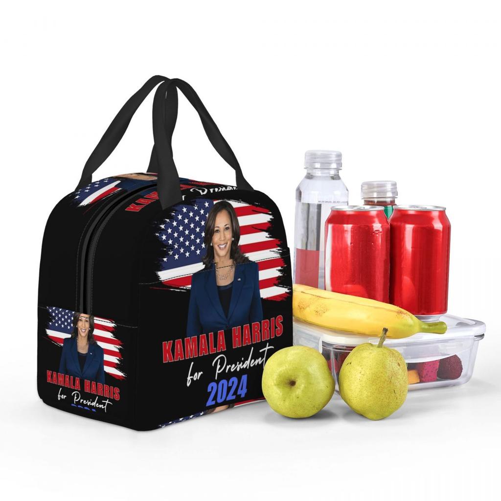 Kamala Harris For President 2024 Insulated Lunch Bag for Women Children Leakproof Food Boxes Thermal Lunch Box Tote