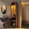 Tall Freestanding Bathroom Cabinet, Arched Top, LED, Reversible Door, Drawer, Magnetic Closure, Soft-Close Hinges, 40×30×163 cm, Walnut Color