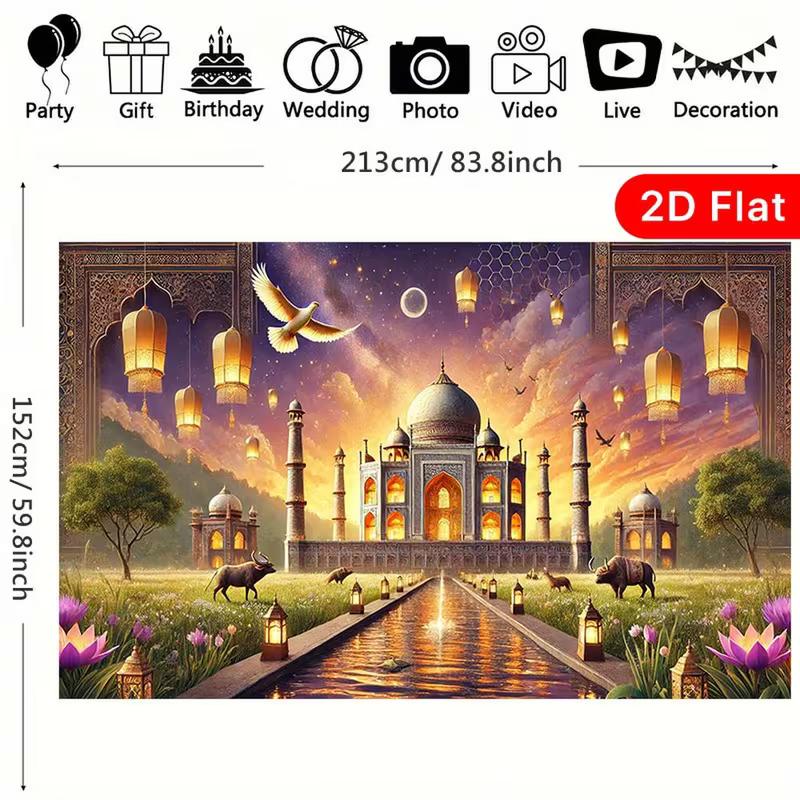 2D Taj Mahal Photography Background, Golden Mosque Sunset Indian Wedding Party Decor Banner
