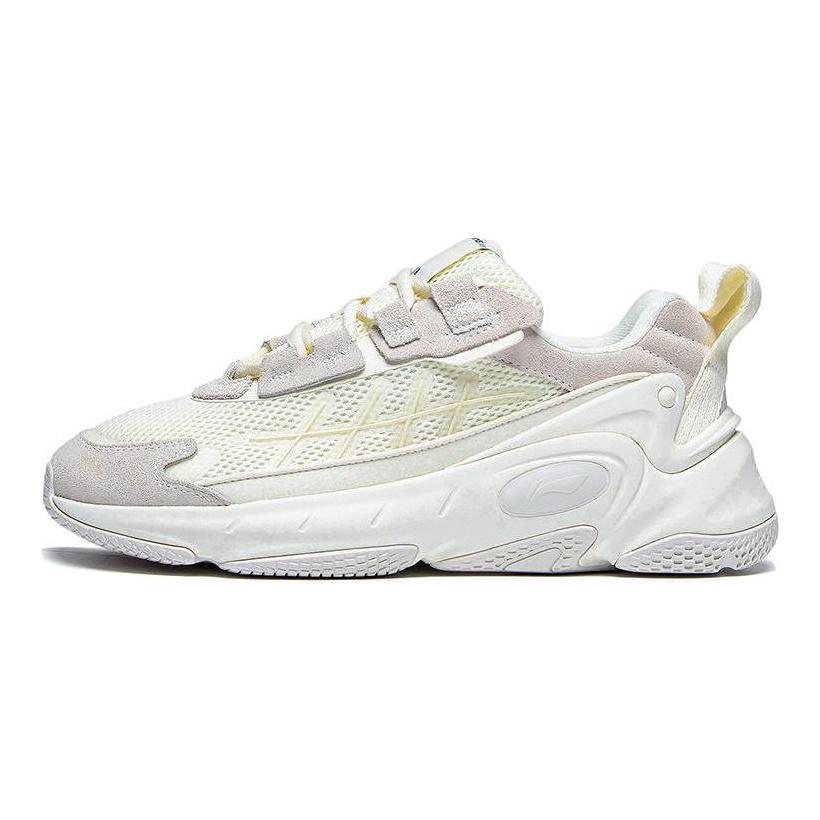 Li Ning Nebula 2K Textile, Cuir Synthétique Basse Tige Antidérapante Résistante à l'Abrasion Chaussures de Sport Décontractées Femme Écru AGCT078-1