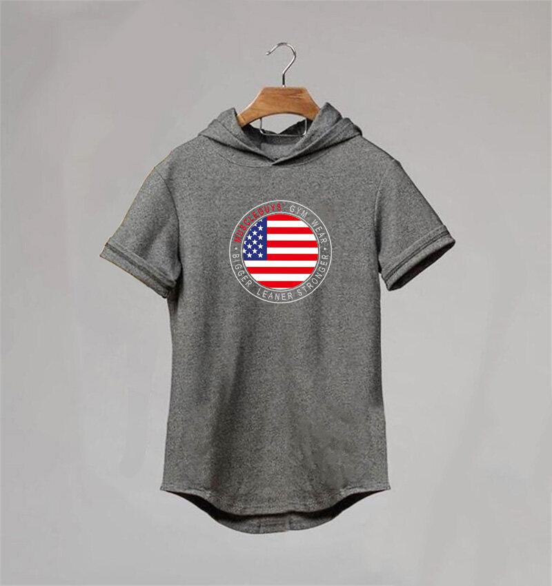 

Muscleguys новая летняя футболка для бодибилдинга с капюшоном для мужчин, спортивные толстовки с короткими рукавами, хлопковая спортивная одежда, футболка для фитнеса с мышцами XXL серый