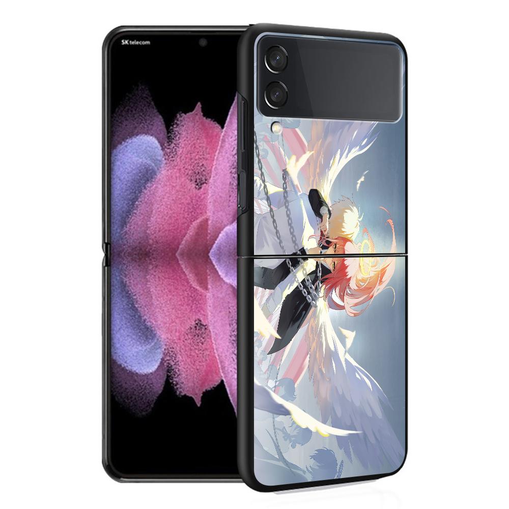 Husă de lux pentru Samsung Galaxy Z Flip 4 3 5G Negru PC Huse dure pentru telefon Modă Capac spate ZFlip Funda Chainsaw Man Anime Makima