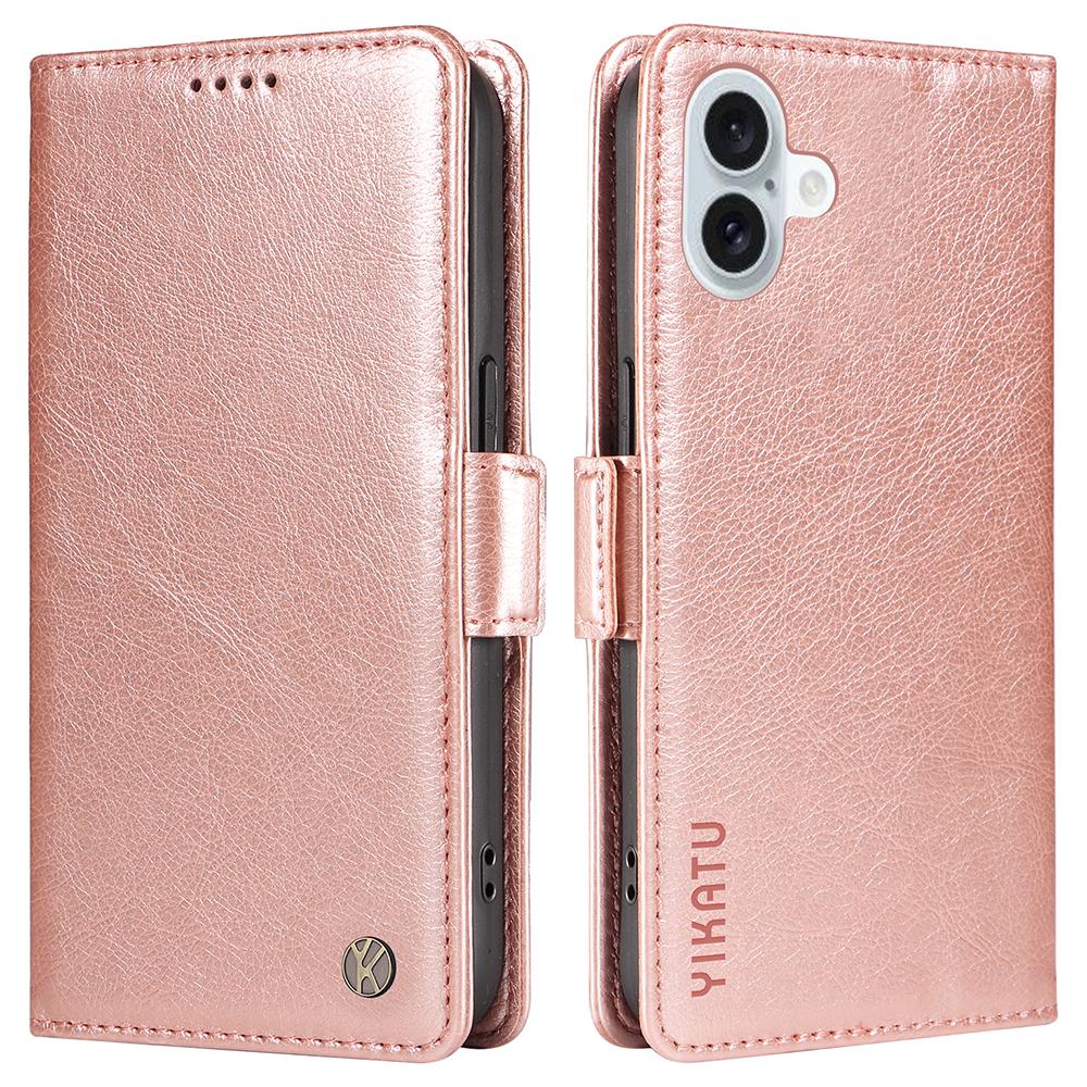 YIKATU YK-007 For iPhone 16 Plus Case Litchi Texture Wallet PU Leather Flip Phone Cover
