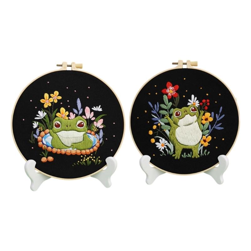 

Handmade Embroidery Set Frogs Pattern With All Supplies Cotton Fabric For Relaxation And Enjoyment 1