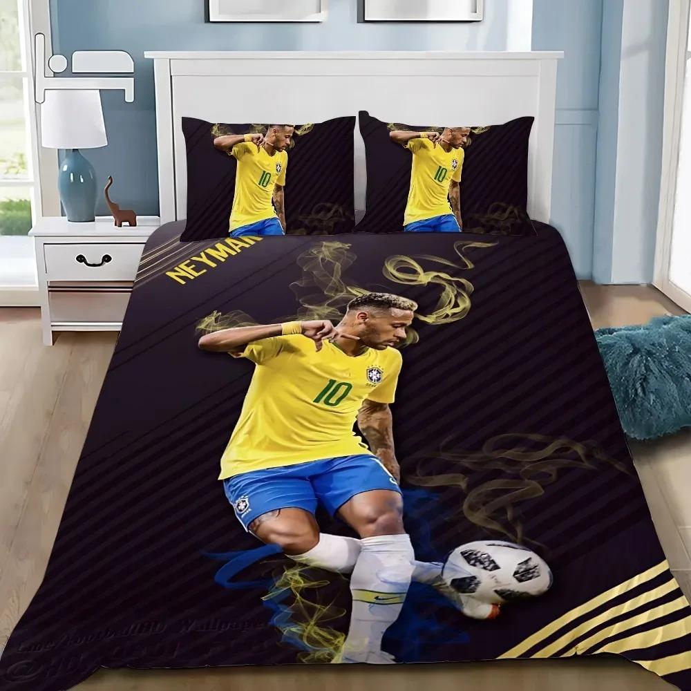 Modisches Fußball-Superstar N-Neymar Bettwäscheset 3D-bedruckter Bettbezug Bettwäscheset Weich King Full Size Bettwäscheset Für Jungen